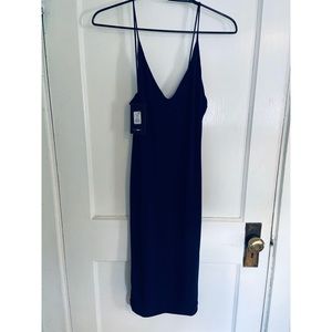 Navy Satin Midi Dress